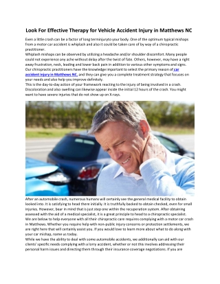 Vehicle Accident Injury in Matthews NC