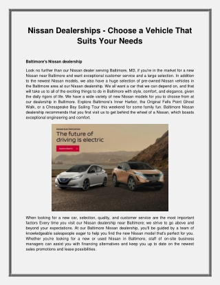 Nissan Dealerships - Choose a Vehicle That Suits Your Needs