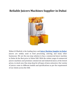 Reliable Juicers Machines Supplier in Dubai