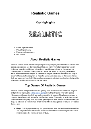 Casino Game Provider - Realistic Games