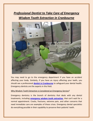 Professional Dentist to Take Care of Emergency Wisdom Tooth Extraction in Cranbourne