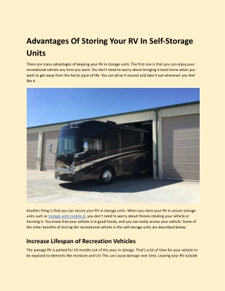 Advantages Of Storing Your RV In Self-Storage Units