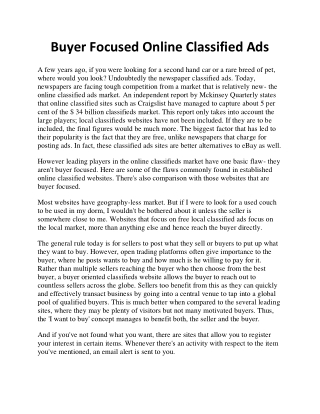 Buyer Focused Online Classified Ads