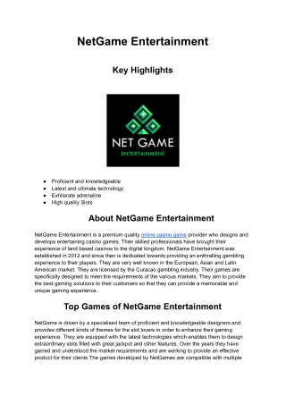 Casino Game Provider - NetGame Entertainment