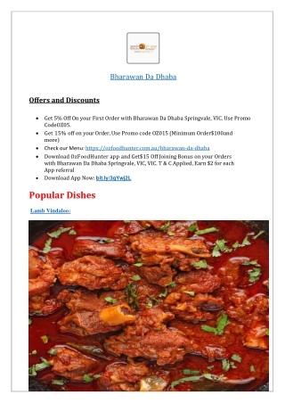 10% off - Bharawan Da Dhaba Takeaway Menu Springvale,VIC