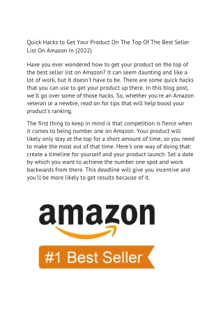 Quick Hacks to Get Your Product On The Top Of The Best Seller List On Amazon In (2022)