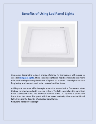 Benefits of Using Led Panel Lights