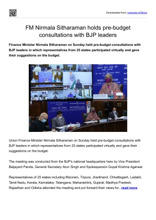 FM Nirmala Sitharaman holds pre-budget consultations with BJP leaders
