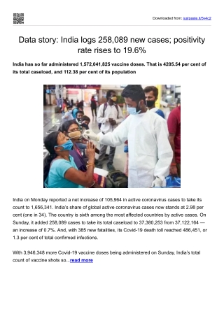 Data story_ India logs 258,089 new cases; positivity rate rises to 19.6%