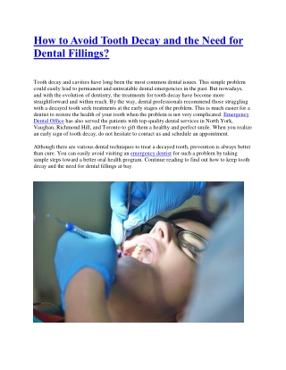 How to Avoid Tooth Decay and the Need for Dental Fillings?