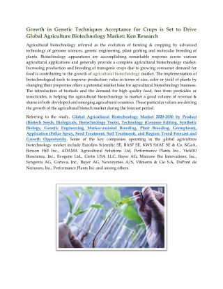 Global Agricultural Biotechnology Market Research Report – Ken Research