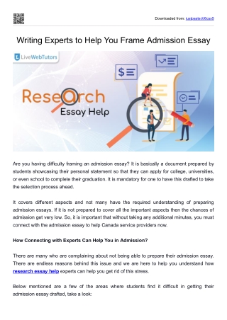 Writing Experts to Help You Frame Admission Essay