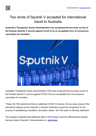 Two shots of Sputnik V accepted for international travel to Australia
