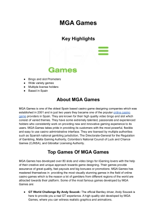 Casino Game Provider - MGA Games