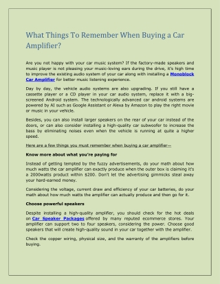 What Things To Remember When Buying a Car Amplifier