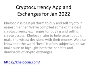 Cryptocurrency App and Exchanges for Jan 2022