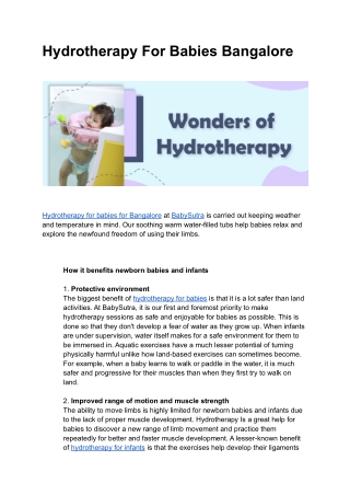 Hydrotherapy For Babies Bangalore