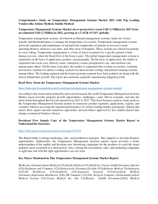 Comprehensive Study on Temperature Management Systems Market 2021