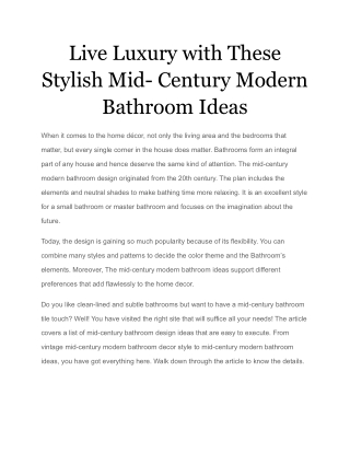 Live Luxury with These Stylish Mid- Century Modern Bathroom Ideas