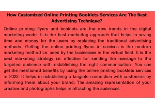 How Customized Online Printing Booklets Services Are The Best Advertising Technique
