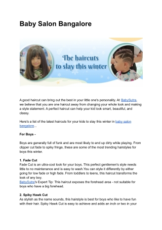 Baby Salon Bangalore