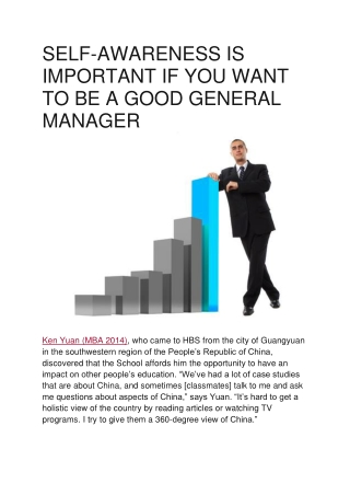 SELF-AWARENESS IS IMPORTANT IF YOU WANT TO BE A GOOD GENERAL MANAGER.