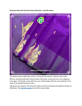 Amazing Violet with Peacock Green Silk Saree _ soft silk sarees