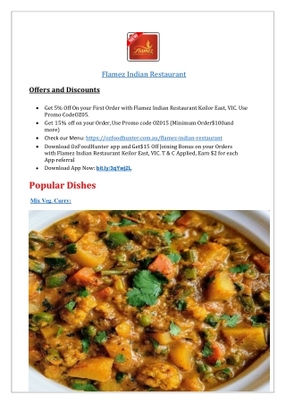 10% off - Flamez Indian Restaurant Keilor East Menu,VIC