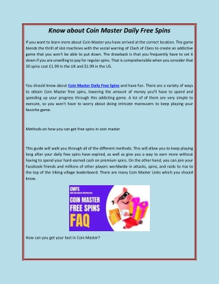 Know about Coin Master Daily Free Spins