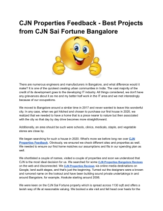 CJN Properties Feedback - Best Projects from CJN Sai Fortune Bangalore