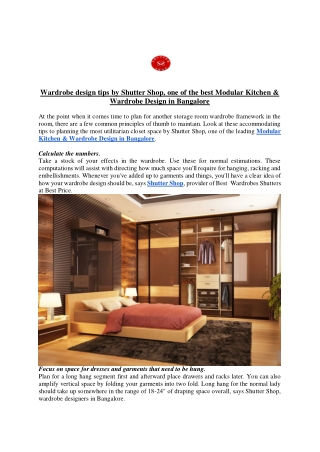 Wardrobe design tips by Shutter Shop, one of the best Modular Kitchen, Wardrobe Design in Bangalore