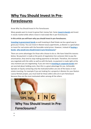 Why You Should Invest In Pre-Foreclosures