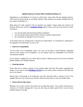 Update Features To Know When Installing Windows 10