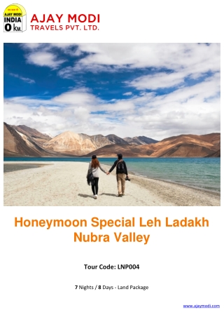 Book Honeymoon Leh-Ladakh Tour Package, Ajay Modi Tour Travels