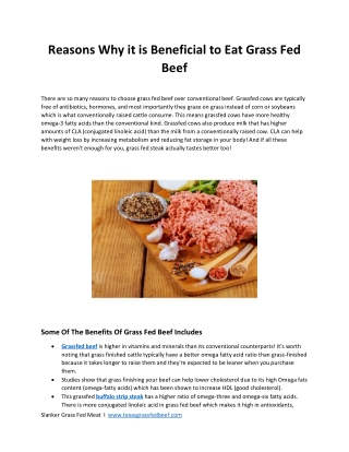 Reasons Why it is Beneficial to Eat Grass Fed Beef