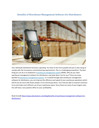 Benefits of Warehouse Management Software for Distributors
