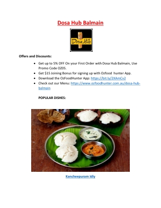 5% Off - Dosa Hub Indian Restaurant Menu Balmain, NSW