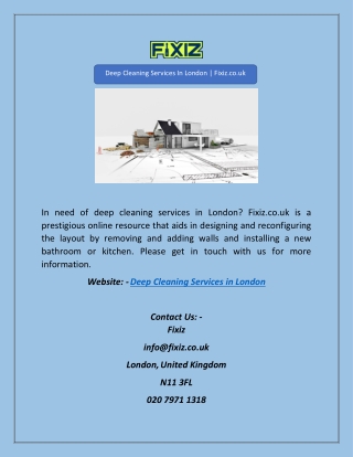 Deep Cleaning Services In London | Fixiz.co.uk