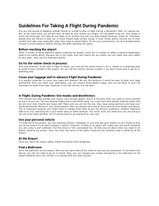 Guidelines For Taking A Flight During Pandemic