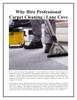 Why Hire Professional Carpet Cleaning - Lane Cove