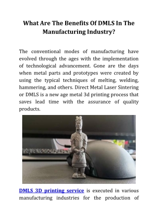 What Are The Benefits Of DMLS In The Manufacturing Industry