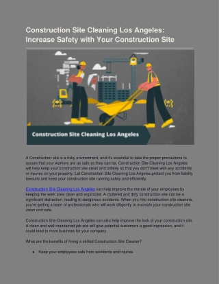 Construction Site Cleaning Los Angeles Increase Safety with Your Construction Site