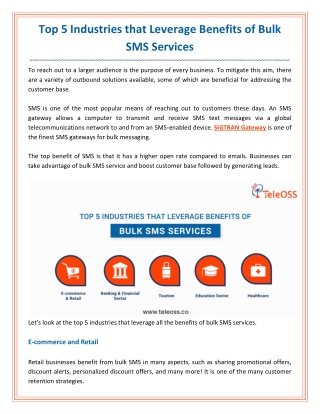 Top 5 Industries that Leverage Benefits of Bulk SMS Services
