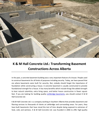 K & M Hall Concrete Ltd. Transforming Basement Constructions Across Alberta