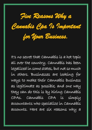 Five Reasons Why a Cannabis Cpa Is Important for Your Business.