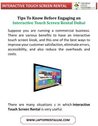 Tips to Know Before engaging an Interactive Touch Screen Rental Dubai