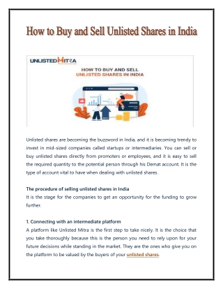 How to Buy and Sell Unlisted Shares in India