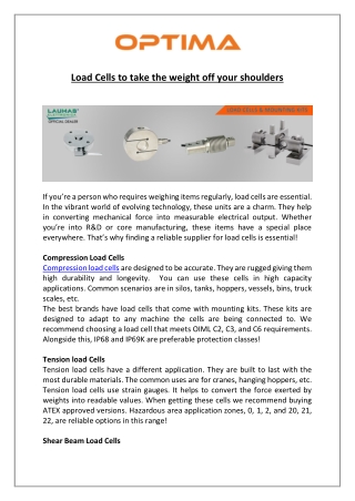 Load Cells to take the weight off your shoulders