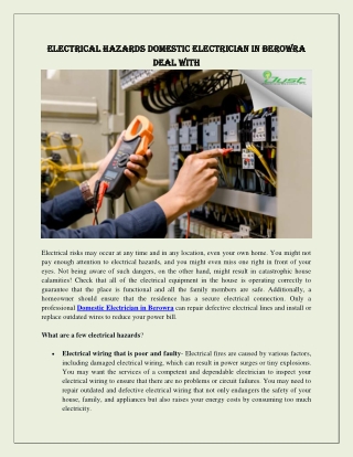 Electrical hazards Domestic Electrician in Berowra deal with