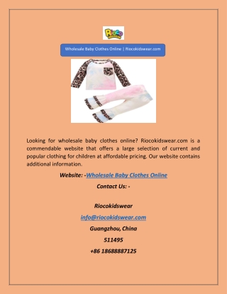 Wholesale Baby Clothes Online | Riocokidswear.com